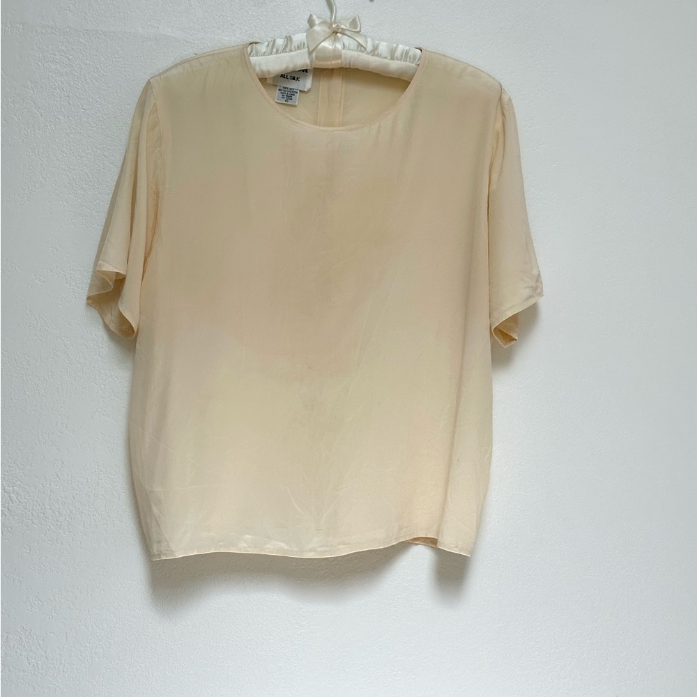 Vintage 100% Silk Cream Women's Button Back Blouse